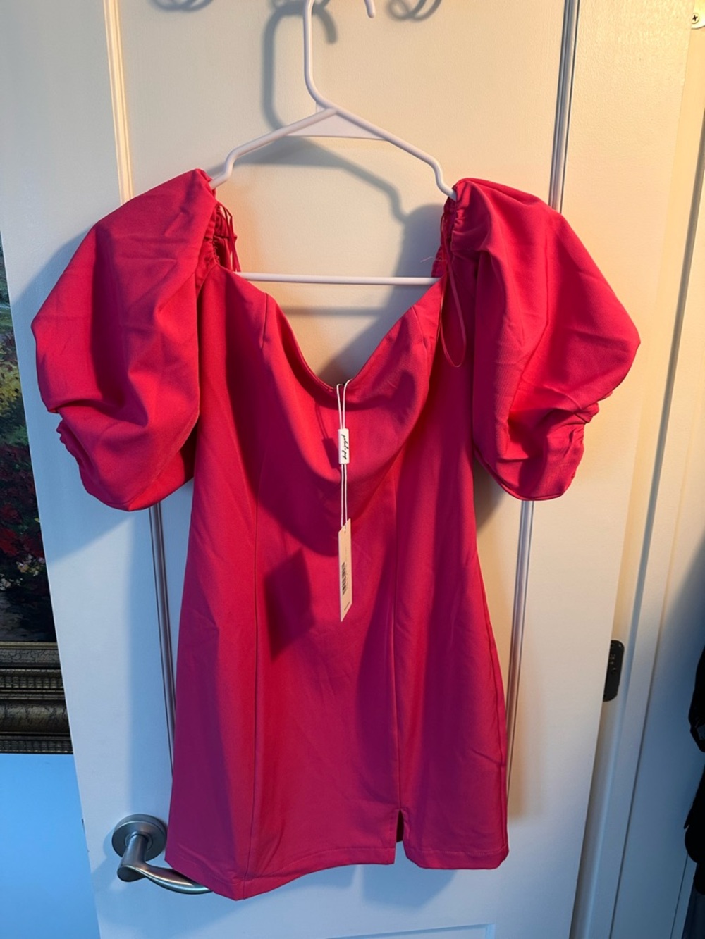 Petal & Pup Hot Pink Puff Sleeve Mini Dress